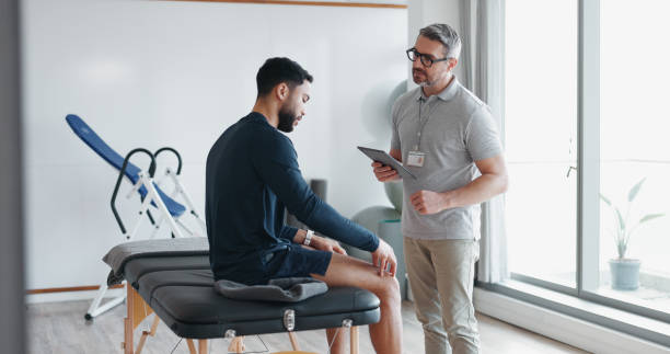 Clinician reviewing a walking plan with a patient