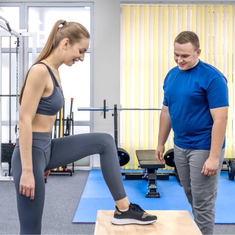 Single-leg balance drill on a platform